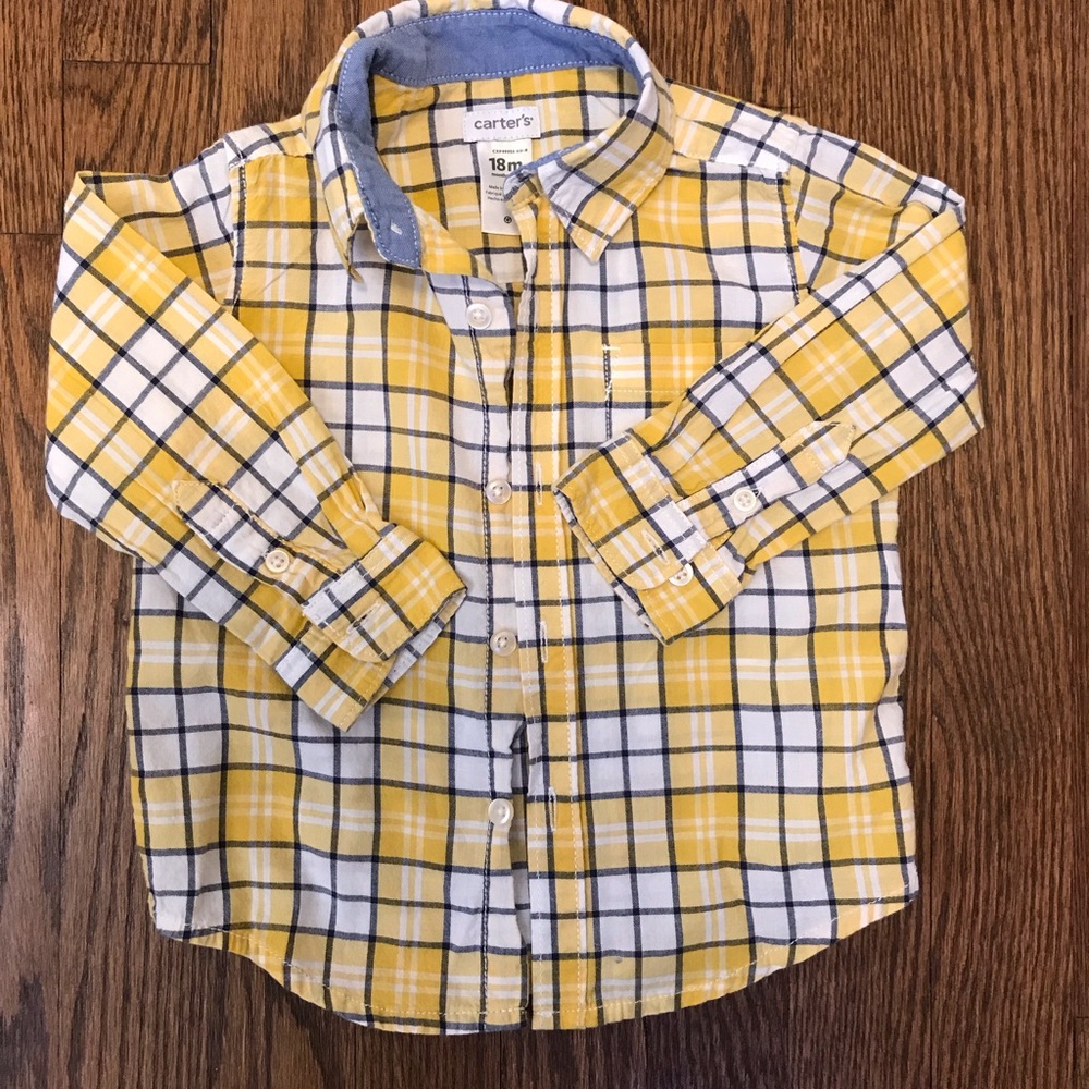 Yellow plaid button down, 18 mo